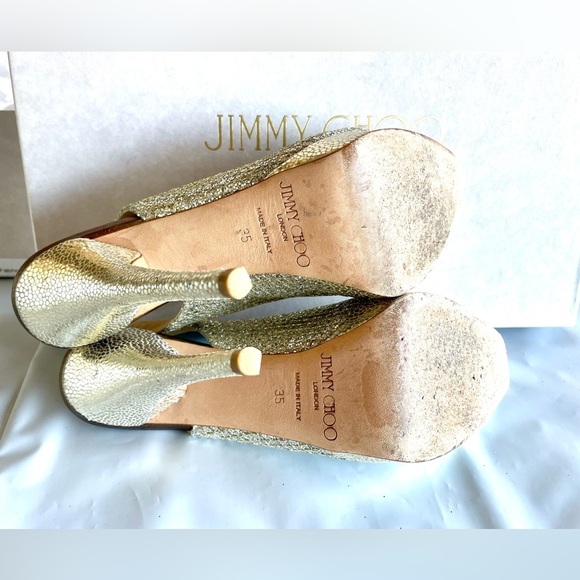 Womens Jimmy Choo Nova Champagne Glitter Peep Toe Slingback Heels 35/6 - Picture 8 of 10